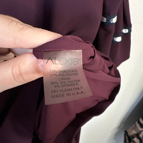 ALEXIS Rustam Ribbon-Trimmed Bell-Sleeve Shift Dress Plum Size Medium Autumn - Picture 9 of 10